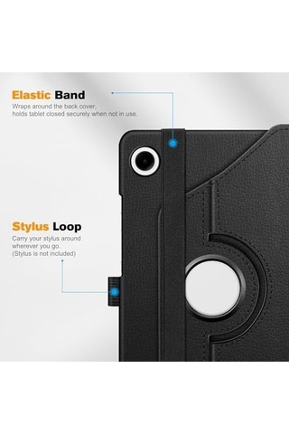 Galaxy Uyumlu Tab A9 Plus X210/Galaxy Uyumlu Tab A11+ Yatay Ve Dikey Standlı 360 Derece Döner Tablet Kılıfı Siyah