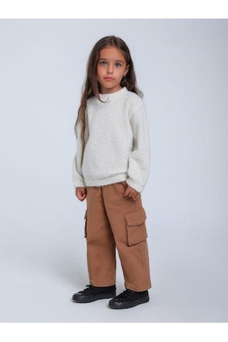Kız Çocuk Simli Kırçıllı Bluz-14305 Ekru