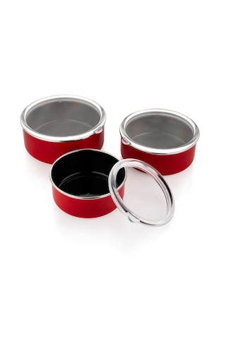 Mary 3'lü Emaye Saklama Kabı- Kırmızı 14cm-16cm-18cm