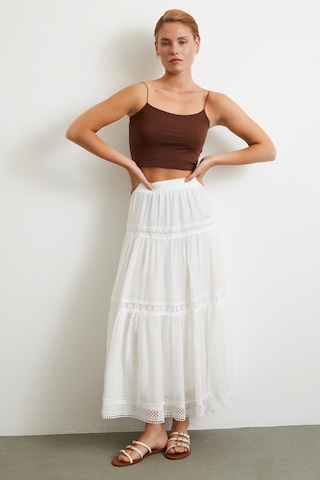 Dantelli Maxi Etek Beyaz Beyaz