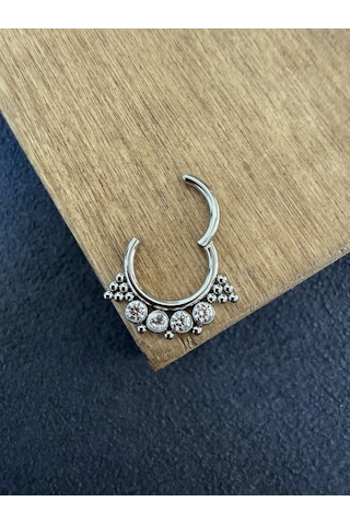 316 L Cerrahi Çelik Zirkon Taşlı Pırlanta Model Halka Piercing Açık Mor