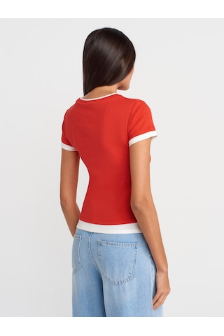 Dilvin 31859 Çift Görünümlü T-shirt-kırmızı Kırmızı