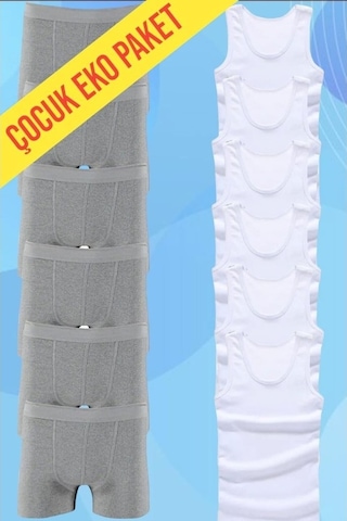 Tezzgelsin Erkek Çocuk Pamuklu Penye 6 Atlet 6 Boxer Beyaz Gri Beyaz - Gri Tezzgelsin Erkek Çocuk Pamuklu Penye 6 Atlet 6 Boxer Beyaz Gri Beyaz - Gri