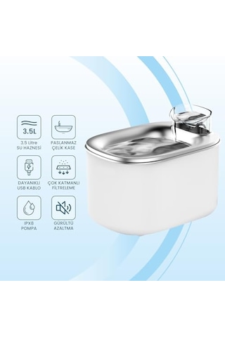 Wf007l Otomatik Kedi Su Sebili,kedi Su Çeşmesi, Su Şelalesi, Su Pınarı 3.5lt Geniş Hazne, Bpa Içermez, Ultra Sess