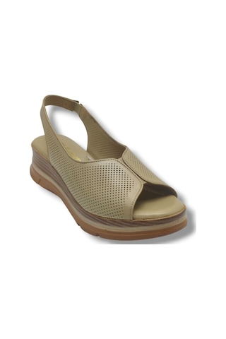 Ellanor S-564-26 Hakiki Deri Anatomik Dolgu Taban Kadın Sandalet Bej