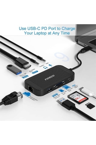Fideco Type C To 4K Hdmi Gigabit Ethernet Usb 3.0 Hub 9 In 1 (533635682)