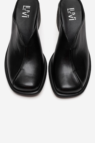 Luvishoes Ardent Siyah Cilt Hakiki Deri Önü Kapalı Kadın Kalın Topuklu Terlik