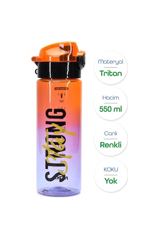 Su Matarası Tritan Geniş Ağız Su Şişesi Strong Spor Matarası Suluğu Bpasız 550 Ml Turuncu 0100