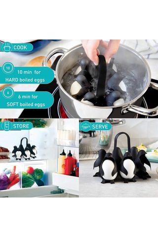 Kangvka Penguen Şekilli Yumurta Pişirici, Yumuşak Ve Sabit Yumurta Pişirmek İçin, 1 Adet Siyah