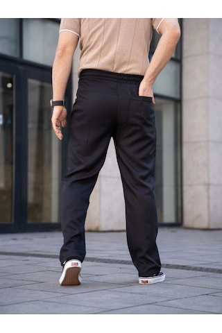 Efnaz Style Erkek Keten Cepli Çıma Dikişli Jogger Buggy Pantalon Rahat Kalıp - Siyah