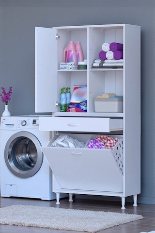 Eliusta Liora Beyaz Çok Amaçlı Banyo Dolabı 80 Cm Genişliğe Sahip 80x171x32,5 Cm Çift Sepetli 2 Raflı Dolap Beyaz