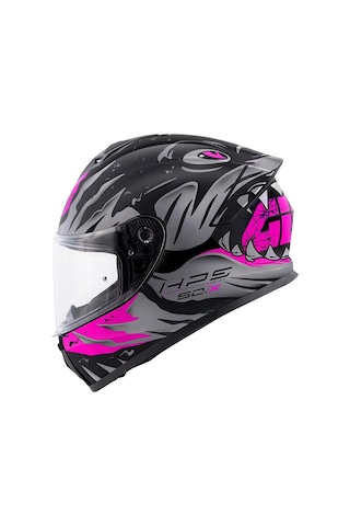 Gıvı 50.x Sharkbıte Mat Siyah-gri-pembe Kask Siyah+şeffaf Camlı