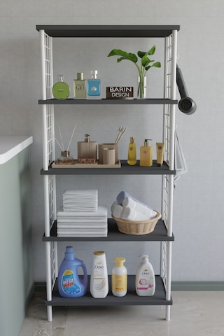 5 Katlı Çevir Kur Beyaz Metal Telli Banyo Rafı Çok Amaçlı Düzenleyici, Organizer Stand Banyo Dolabı Antrasit