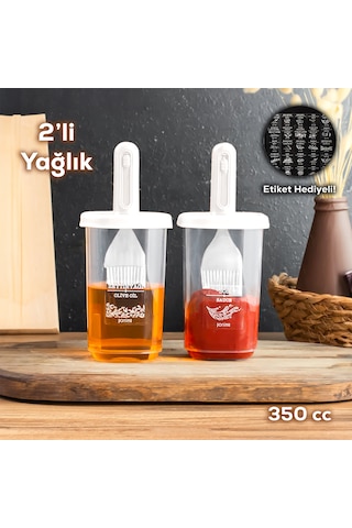 Porsima 0520 2'li Etiketli Silikon Fırçalı Yağlık Sosluk Beyaz