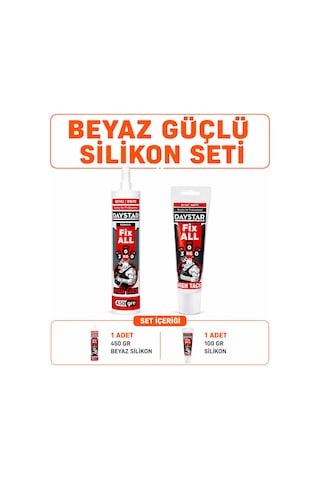 Beyaz Güçlü Silikon Seti 450 Gr + 100 Gr High Tack Çok Amaçlı Yapıştırıcı Mastik Seti