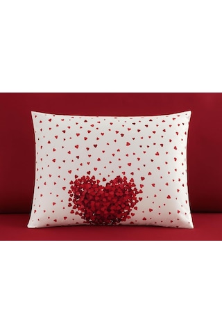 Lüks%80 Pamuklu Çift Kişilik Nevresim Takımı Seti Yorgan Kılıfı Kırmızı Kalp Desen 220x200 Cm + Lastikli Batt Çok Renkli