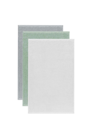 3 Lü Düz Renk El Yüz Havlu Seti %100 Pamuklu 50x90 Cm Gri-yeşil-beyaz Çok Renkli