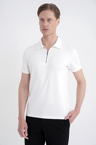 Efor Slim Fit Esnek Pamuklu Fermuarlı Ekru Polo Yaka Tişört Ts 926