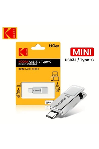 Kodak 64gb. Type-c Ve Usb 3.1 Çift Girişli Minik Hızlı Usb Flash Bellek Otg Çift Girişli  Metal Ve Sağlam 64 GB