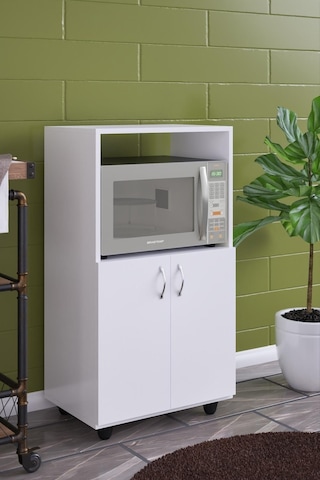 Kapaklı Raflı Mikro Dalga Fırın Dolabı Beyaz