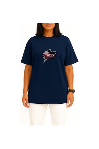 Bahriyeli Collection Oversize Mercedes W124 Classic Araba Göğüs Baskılı Unisex T-shirt Lacivert
