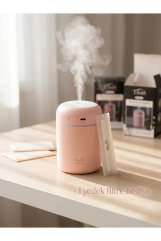 Araç Içi Mini Hava Nemlendirici Led Işıklı Taşınabilir Ultrasonik Buhar Makinesi + 1 Yedek Filtre
