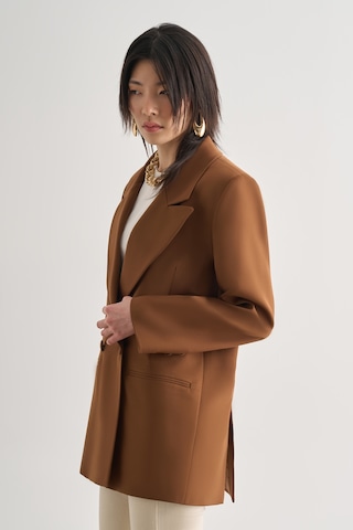 Mizalle Oversize Çift Yırtmaçlı Kahverengi Blazer Ceket Kahverengi