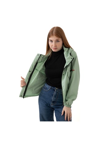 Spor Kadın Su Geçirmez Ve Rüzgara Dayanıklı Kapüşonlu Cepli Çıt Çıtlı Mevsimlik Yağmurluk Su Yeşili