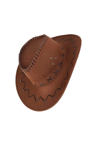 Uniquetrenders Çocuk Unisex Bandanalı 20'li Nubuk Kovboy Şapkası 8-14 Yaş Kahverengi 4
