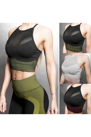 Skycity Spor Sütyeni - Yüksek Destekli, Nefes Alabilen, Çıkarılabilir Pedli, Şerit Desenli, Koşu Ve Yoga İçin Gri