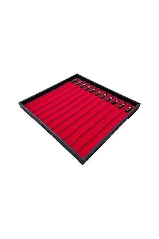 11'li Tesbih & Bileklik Sunum Tablası Ahşap Kasa Siyah Deri 35x38 Cm Çok Renkli