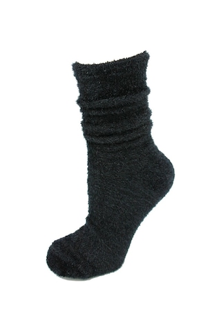 Tüylü Siyah Kalın Kışlık Kadın Çorap Siyah