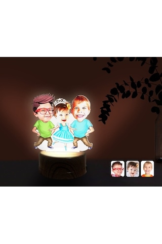 Kişiye Özel 3 Kardeş Karikatürlü Dekoratif 3D Biblo Led Işıklı Ge (483006920)