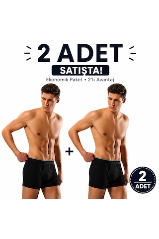 Erdem Erkek Siyah Pamuk 2 Adet Klasik Boxer Kutulu- 1445sw