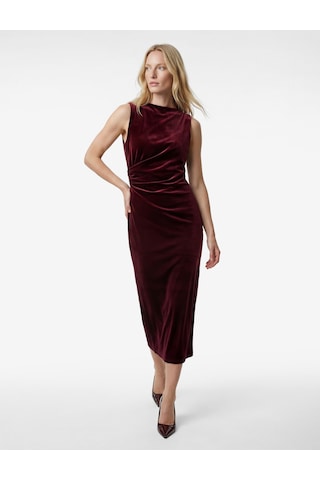 Koton Dik Yaka Slim Fit Kolsuz Drapeli Yırtmaç Detaylı Uzun Bodycon Kadife Elbise Bordo 6wak80091uk