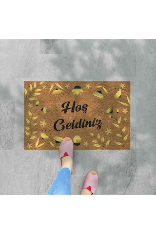 Modern Dijital Paspas - Hoşgeldiniz Karşılama Paspas - Kapı Önü Dekoratif Paspas Füme - Siyah