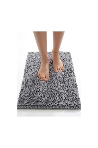 Şönil Banyo Paspası, Mikro Elyaf, Beyaz, 40x60 Cm Banyo Halısı, Uzun Tüylü, Yüksek Emicilik, Makinede Yıkanabilir Gri Diğer