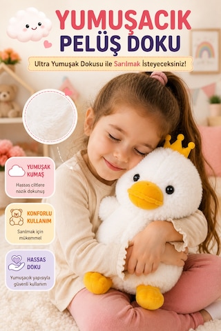 23 Cm Taçlı Beyaz Civciv Peluş Oyuncak Yumuşak Dolgulu Sevimli Çocuk Oyun Arkadaşı Dekor