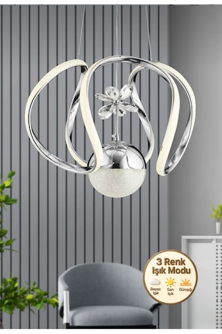 Luxora Model Krom Kaplama 3 Renk Metal Salon Mutfak Oturma Yatak Odası Modern Led Sarkıt Avize Krom