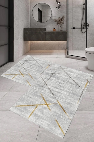Eliana Home Dijital Baskı 2'li Banyo Paspas Takımı Lna5-fnl349 100x60 Ve 60x50 Cm Gri