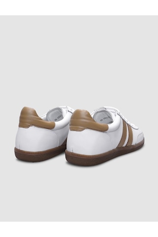 %100 Hakiki Deri Beyaz Bağcıklı Kadın Sneaker Beyaz