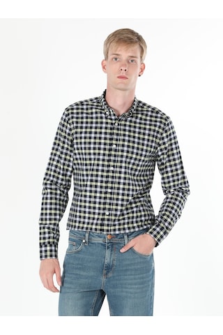 Colin's Slim Fit Kareli Lacivert Erkek Uzun Kol Gömlek CL1059612_Q1.V1_NAV Lacivert