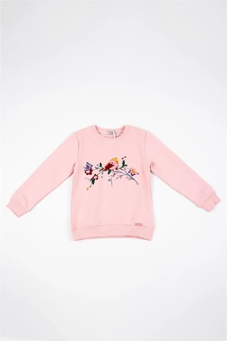 Kız Çocuk Pembe Uzun Kollu Kuş Nakış Detaylı Kışlık Sweatshirt Pembe