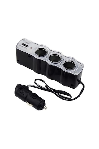 Oto Çakmaklık Çoğaltıcı 3'lü Çakmak Soketi 1 Usb Girişi