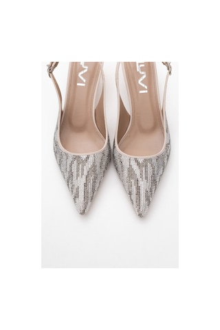 Luvishoes Luvi Shoes Ushes Bej Saten Taşlı Kadın Kısa Topuklu Abiye Ayakkabı Bej