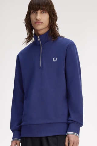 Fred Perry M3574 Half Zip Erkek Sweatshirt Mavi