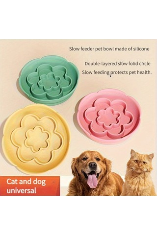 Elmpaly Yeşil Silikon Yavaş Besleyici Kedi Köpek Kabı Emici Tabanlı Kolay Temiz
