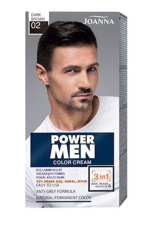Power Men Color Saç, Sakal Ve Bıyık İçin 3'ü1 Arada Krem Boya 02 Koyu Kahverengi