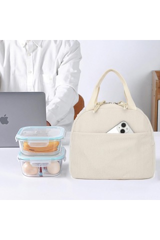 Dianziye Kadınlar Ve Kızlar İçin Korduroy Isı Yalıtımlı Yemek Çantası - Tekrarlı Kullanım, Isı/soguk Tutma, Okul-piknik-iş Uygun, Bej Renk