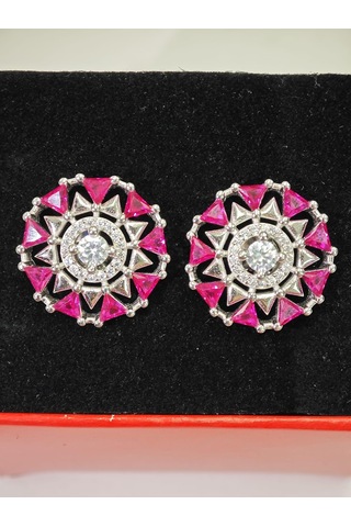 Silver Point Pembe Taşlı Çivili Küpe Gümüş